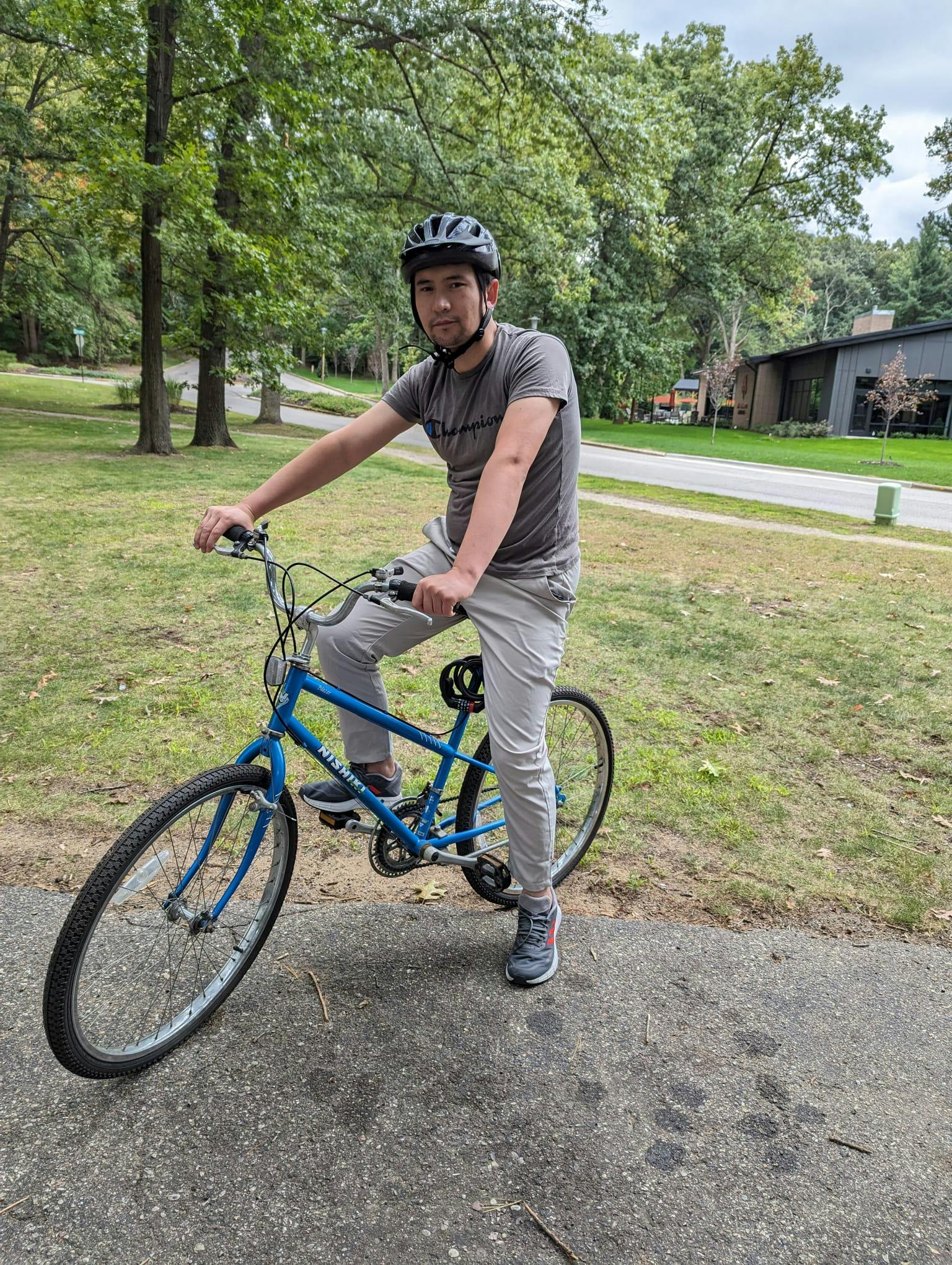 Man riding an Upcycled Bicycle